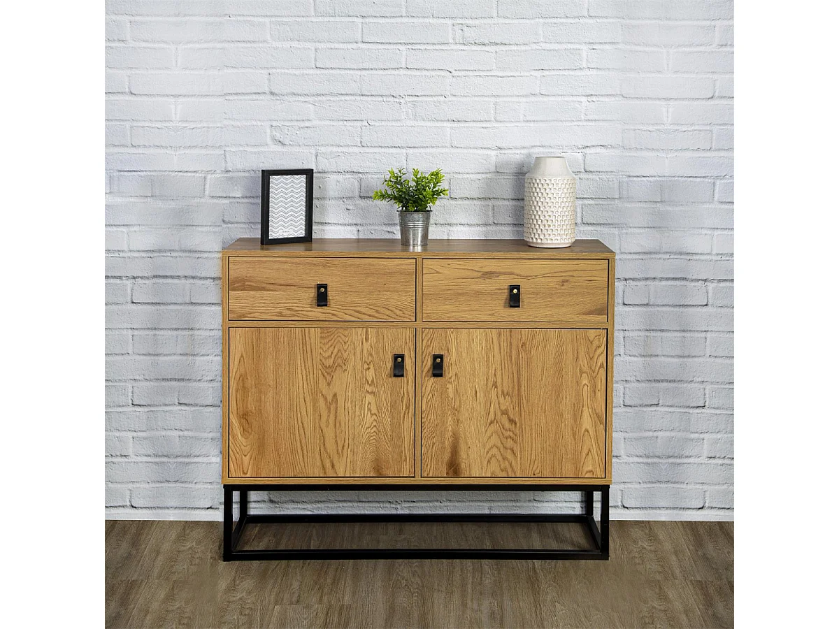 ABRIL - Buffet 2 Portes 2 Tiroirs Aspect Bois