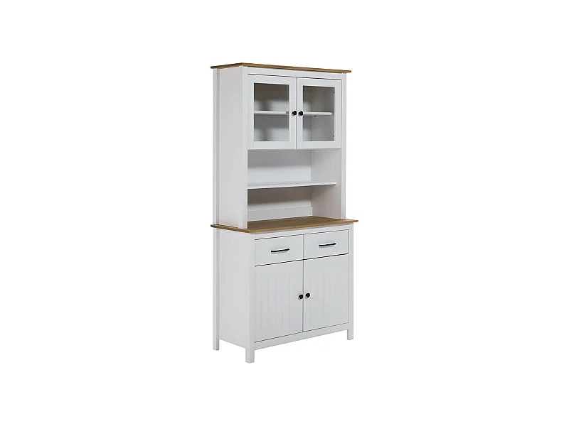 TINA - Buffet Haut 4 Portes 2 Tiroirs Bois Ciré et Blanc