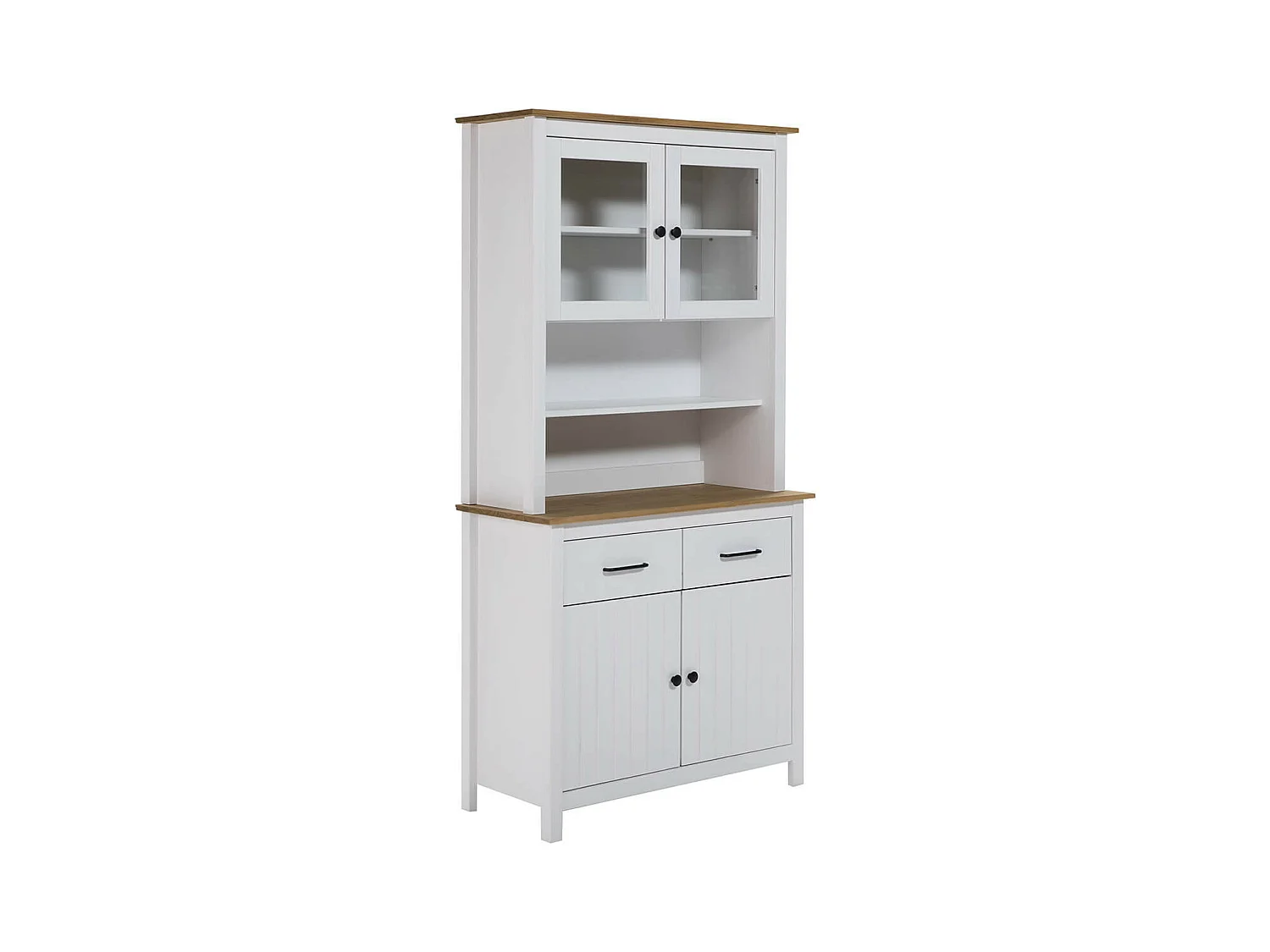 TINA - Buffet Haut 4 Portes 2 Tiroirs Bois Ciré et Blanc