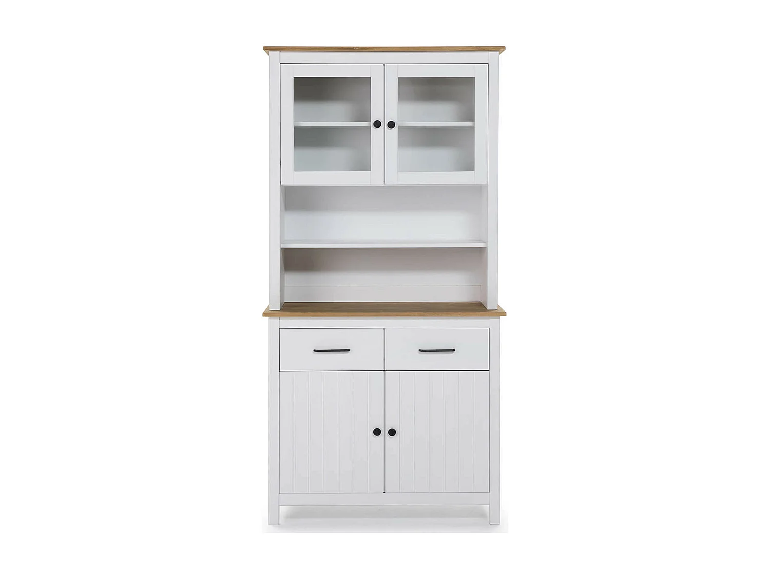TINA - Buffet Haut 4 Portes 2 Tiroirs Bois Ciré et Blanc