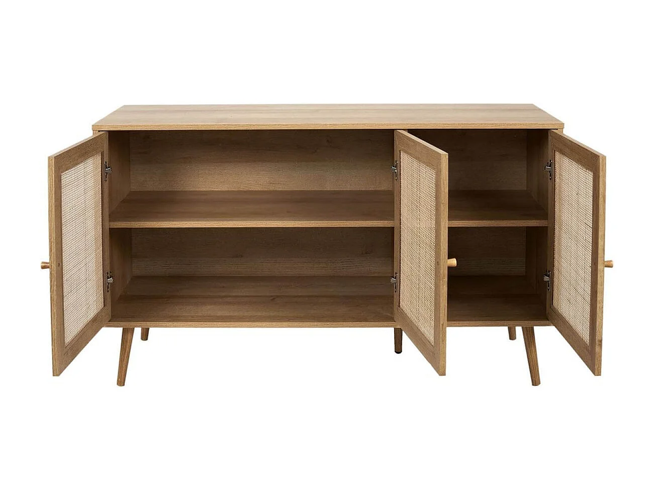 MAYA - Buffet 3 Portes Effet Bois et Façades Rotin