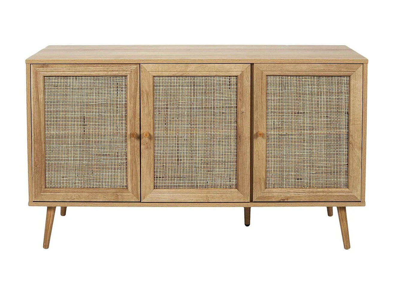 MAYA - Buffet 3 Portes Effet Bois et Façades Rotin