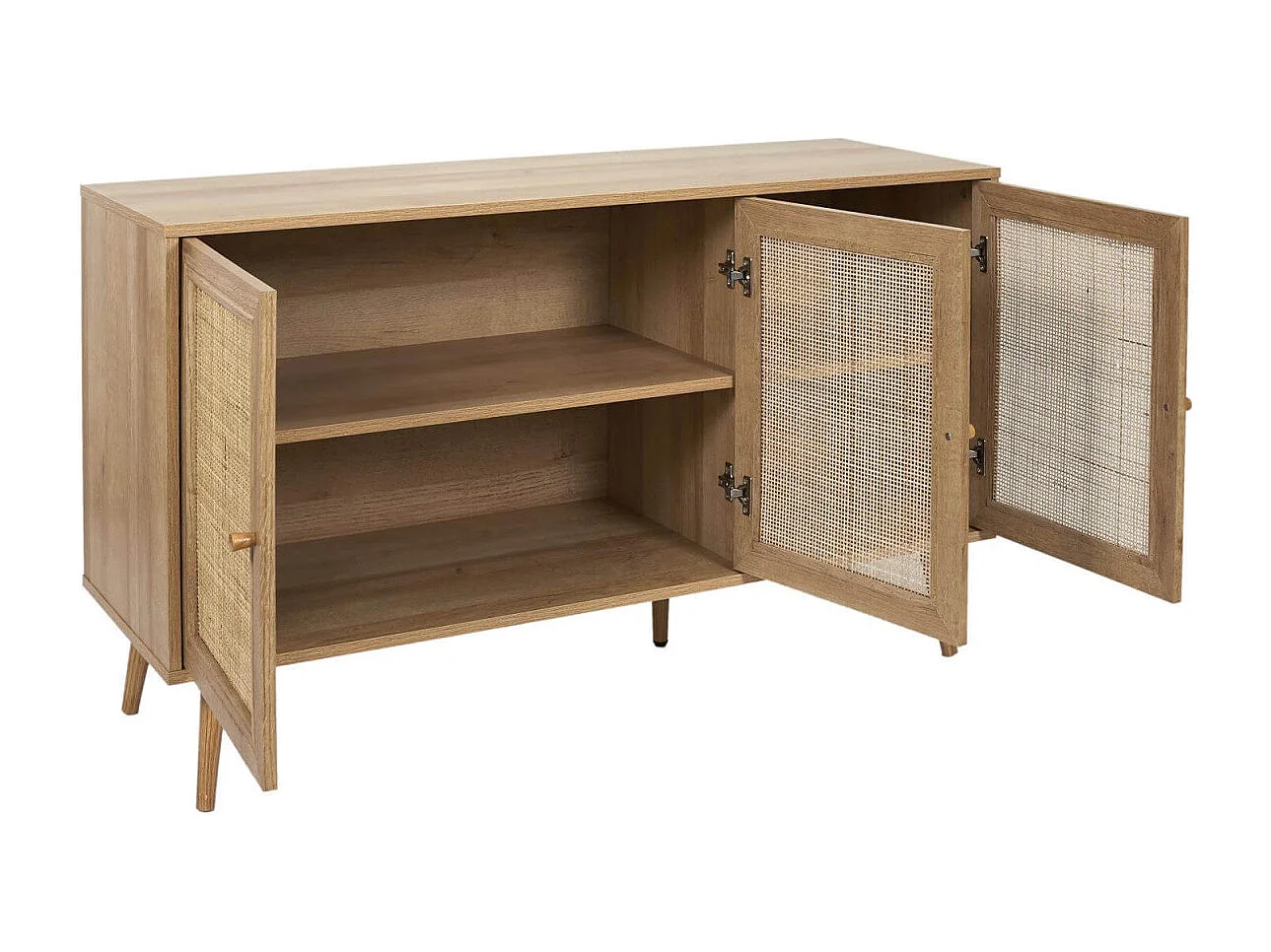 MAYA - Buffet 3 Portes Effet Bois et Façades Rotin