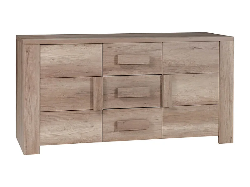 DOLMEN - Buffet 2 Portes 3 Tiroirs Façades Effet Bois