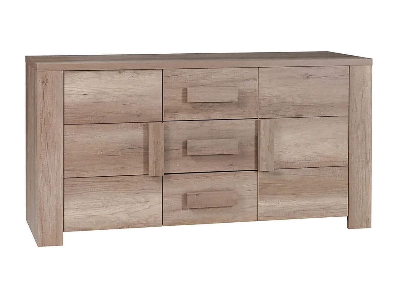 DOLMEN - Buffet 2 Portes 3 Tiroirs Façades Effet Bois