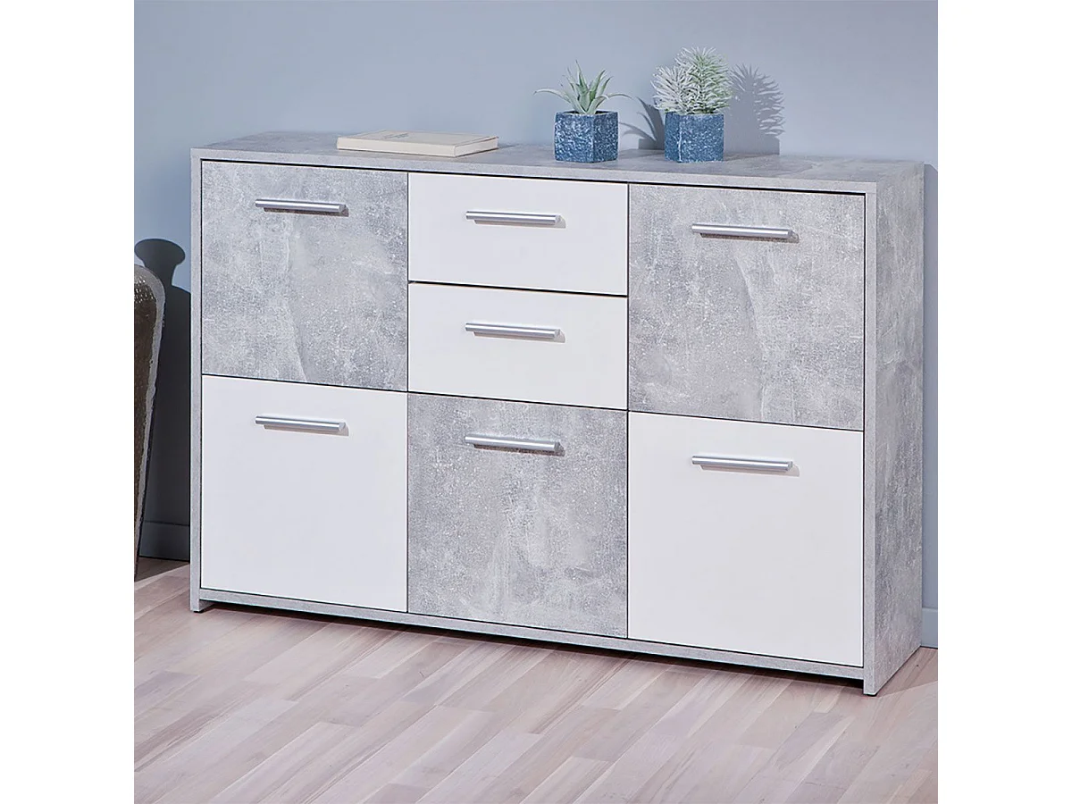 MARRY "BÉTON" - Meuble 5 Portes 2 Tiroirs