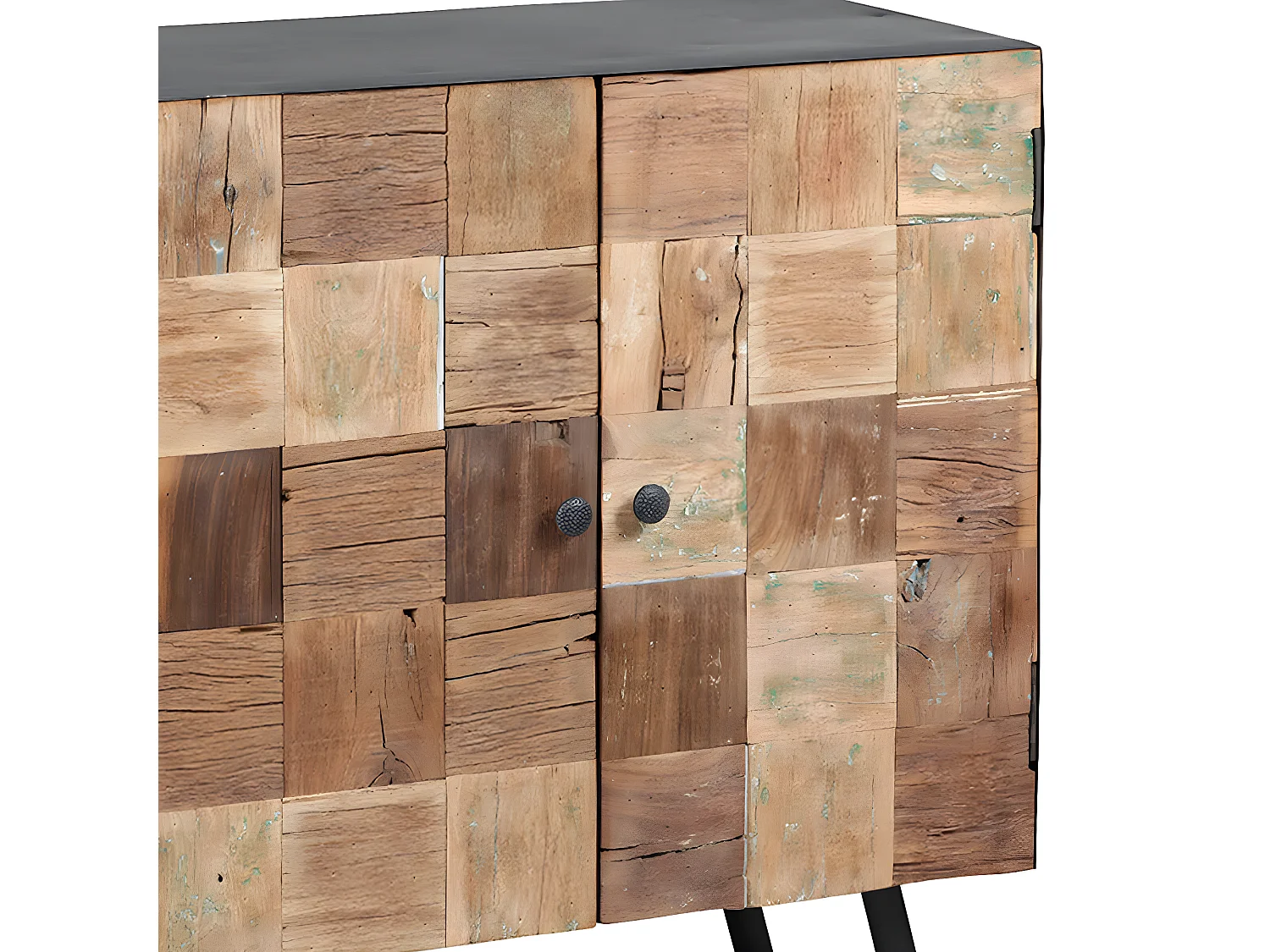 FULBERT - Buffet 2 Portes 3 Tiroirs Acier et Bois Massif