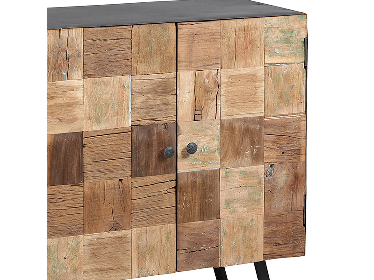 FULBERT - Buffet 2 Portes 3 Tiroirs Acier et Bois Massif