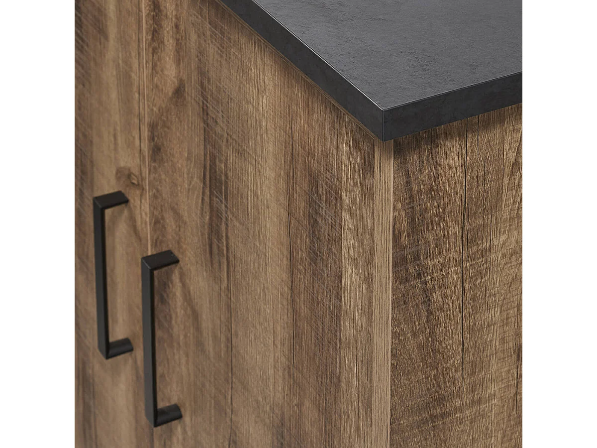 JENNA - Buffet 4 Portes 3 Tiroirs Aspect Bois et Métal Noir