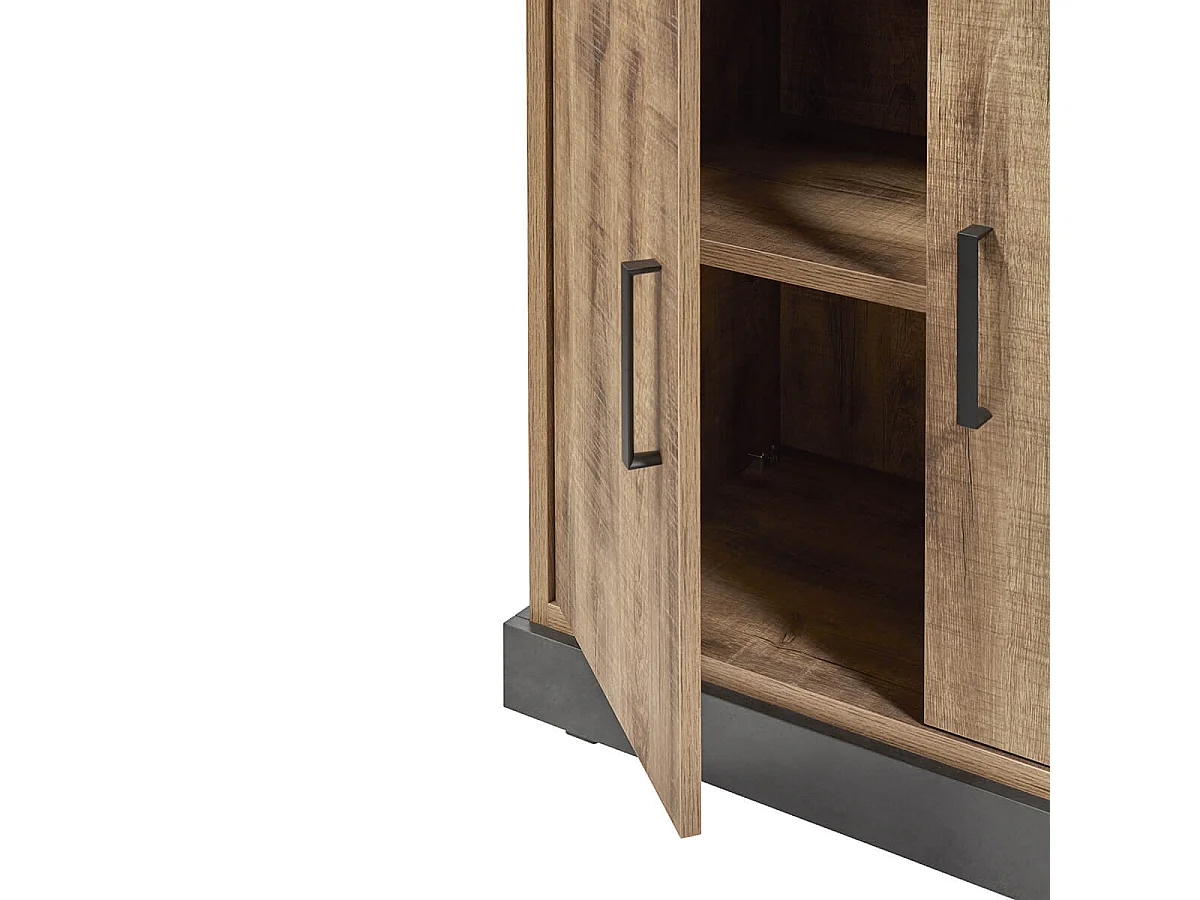 JENNA - Buffet 4 Portes 3 Tiroirs Aspect Bois et Métal Noir