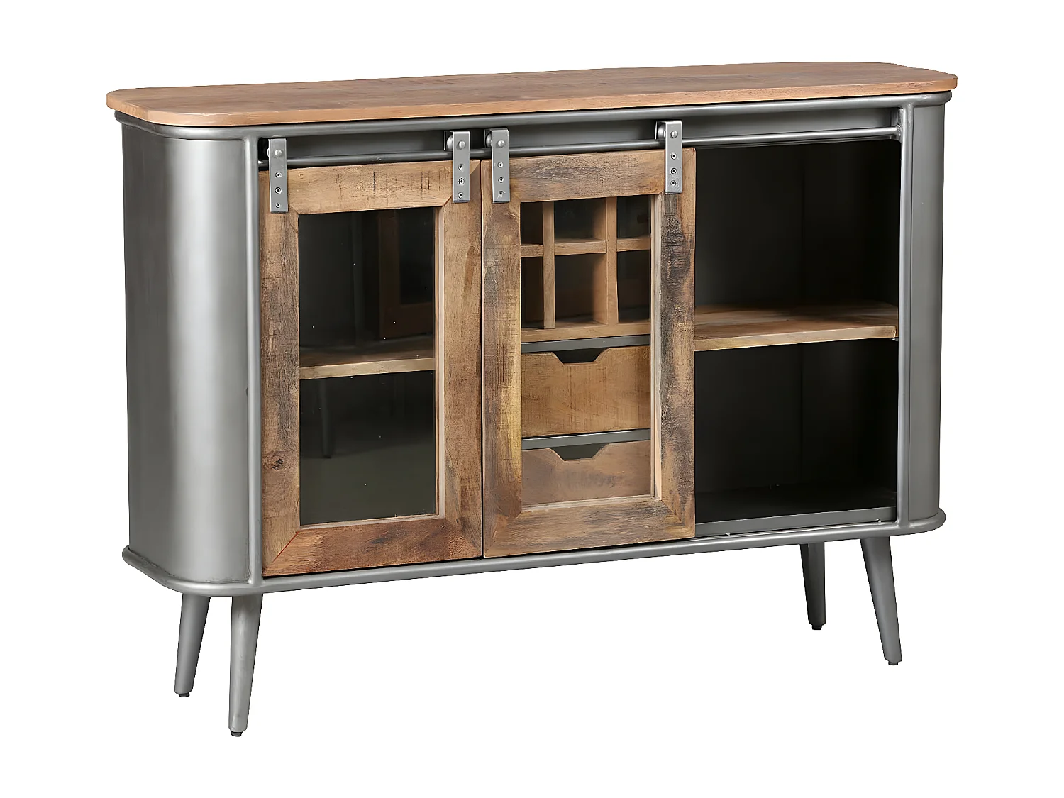 PALISSO - Buffet 2 Portes 2 Tiroirs Bois et Acier Patiné