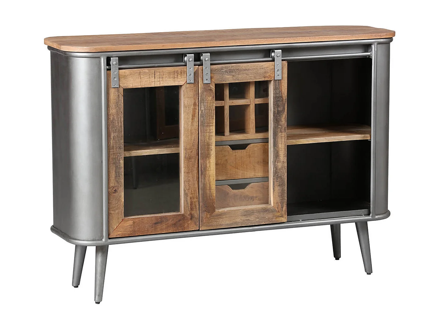 PALISSO - Buffet 2 Portes 2 Tiroirs Bois et Acier Patiné