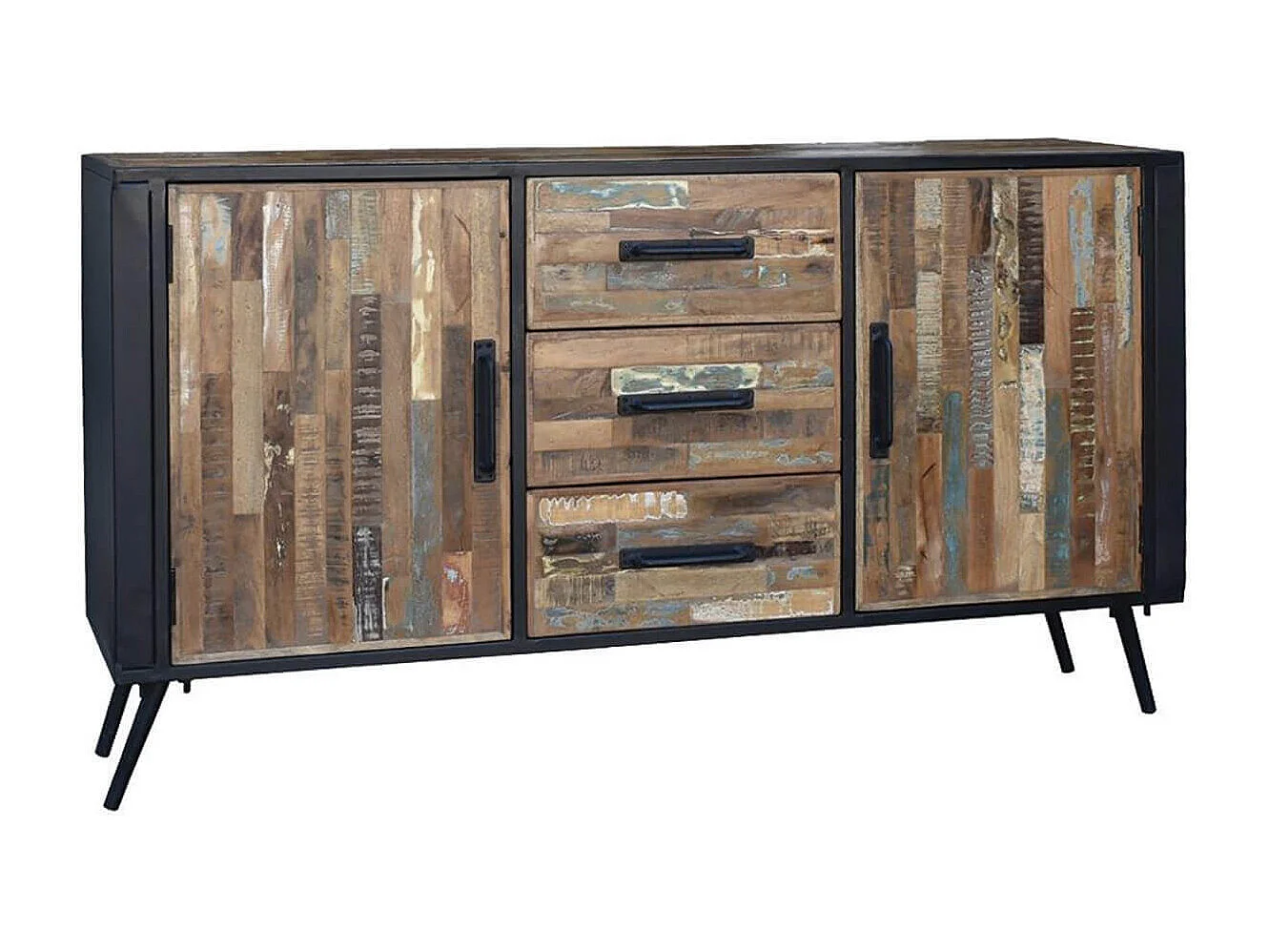 NESSA - Buffet 2 Portes 3 Tiroirs Manguier Massif Recyclé