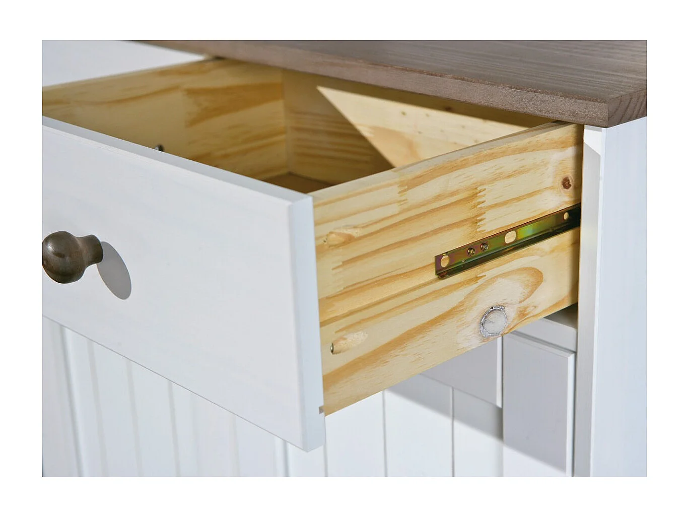 SOCOA - Buffet Vaisselier 4 Portes 2 Tiroirs Bois Massif Vernis Sepia et Blanc