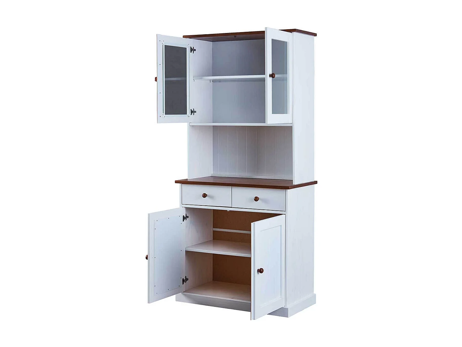 SOCOA - Buffet Vaisselier 4 Portes 2 Tiroirs Bois Massif Vernis Sepia et Blanc