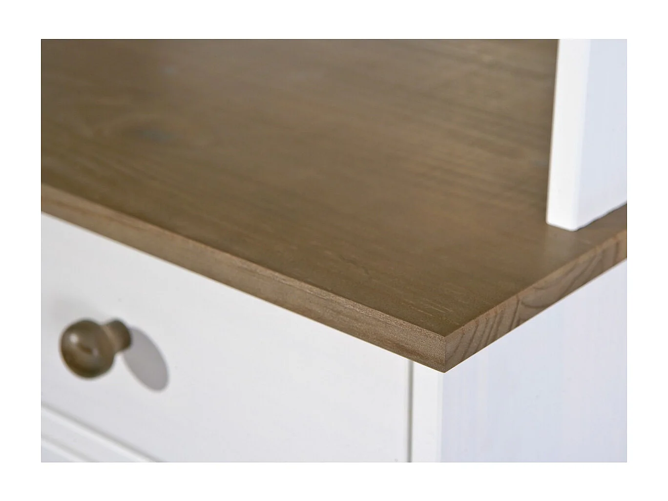 SOCOA - Buffet Vaisselier 4 Portes 2 Tiroirs Bois Massif Vernis Sepia et Blanc