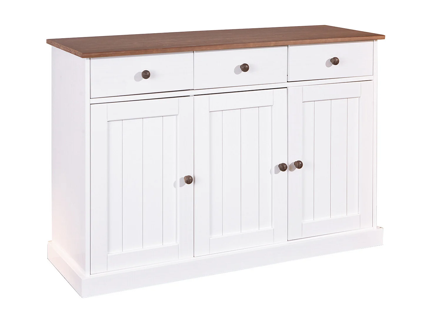 SOCOA - Buffet 3 Portes 3 Tiroirs Bois Massif Vernis Sepia et Blanc