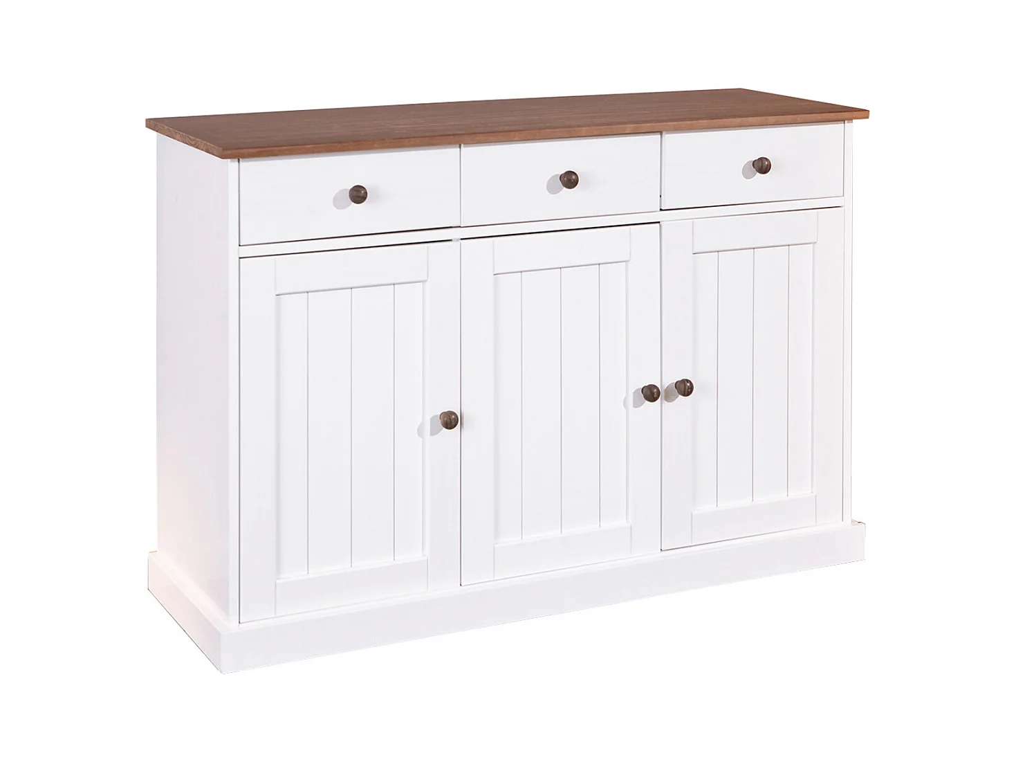 SOCOA - Buffet 3 Portes 3 Tiroirs Bois Massif Vernis Sepia et Blanc