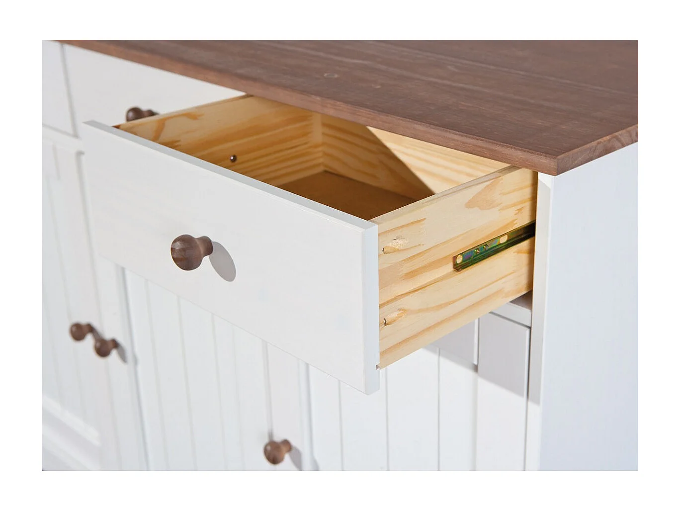 SOCOA - Buffet 3 Portes 3 Tiroirs Bois Massif Vernis Sepia et Blanc