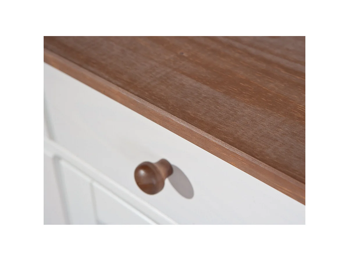 SOCOA - Buffet 3 Portes 3 Tiroirs Bois Massif Vernis Sepia et Blanc