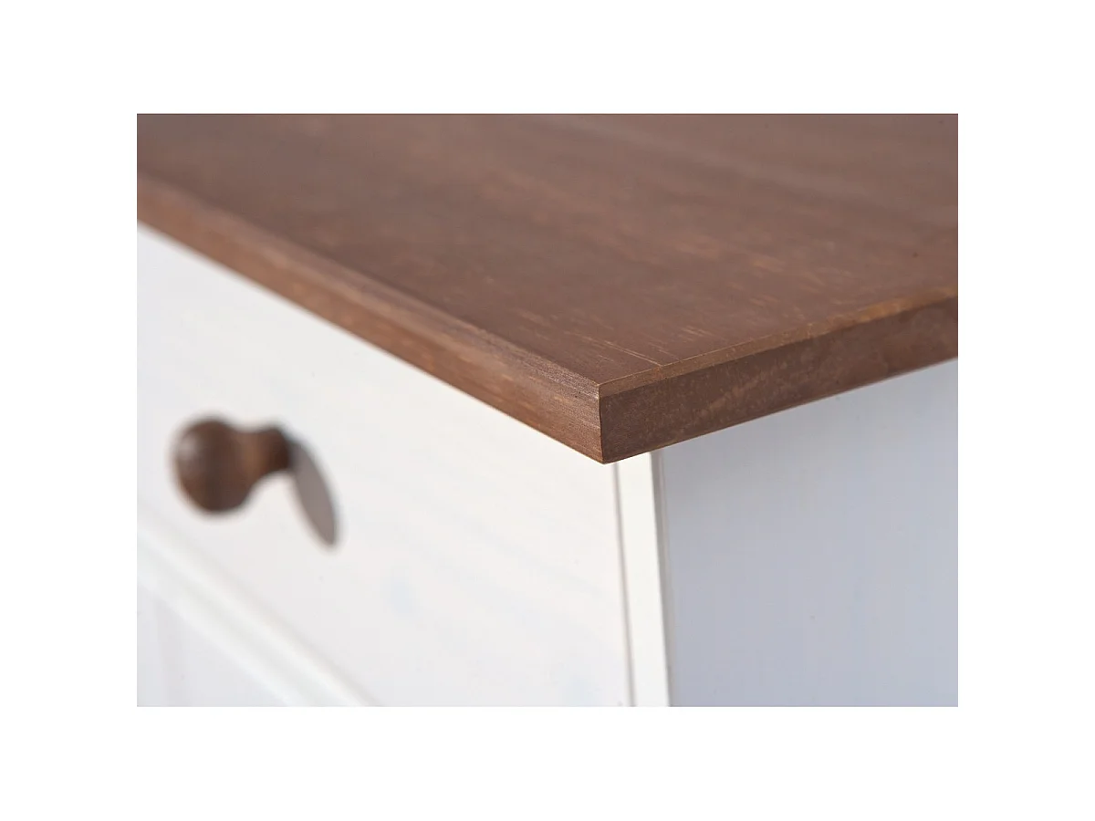 SOCOA - Buffet 3 Portes 3 Tiroirs Bois Massif Vernis Sepia et Blanc