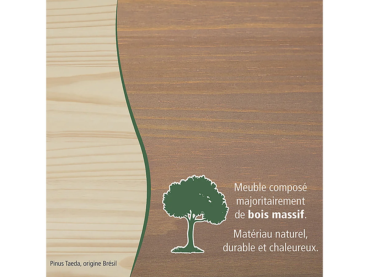 SOCOA - Buffet 3 Portes 3 Tiroirs Bois Massif Vernis Sepia et Blanc