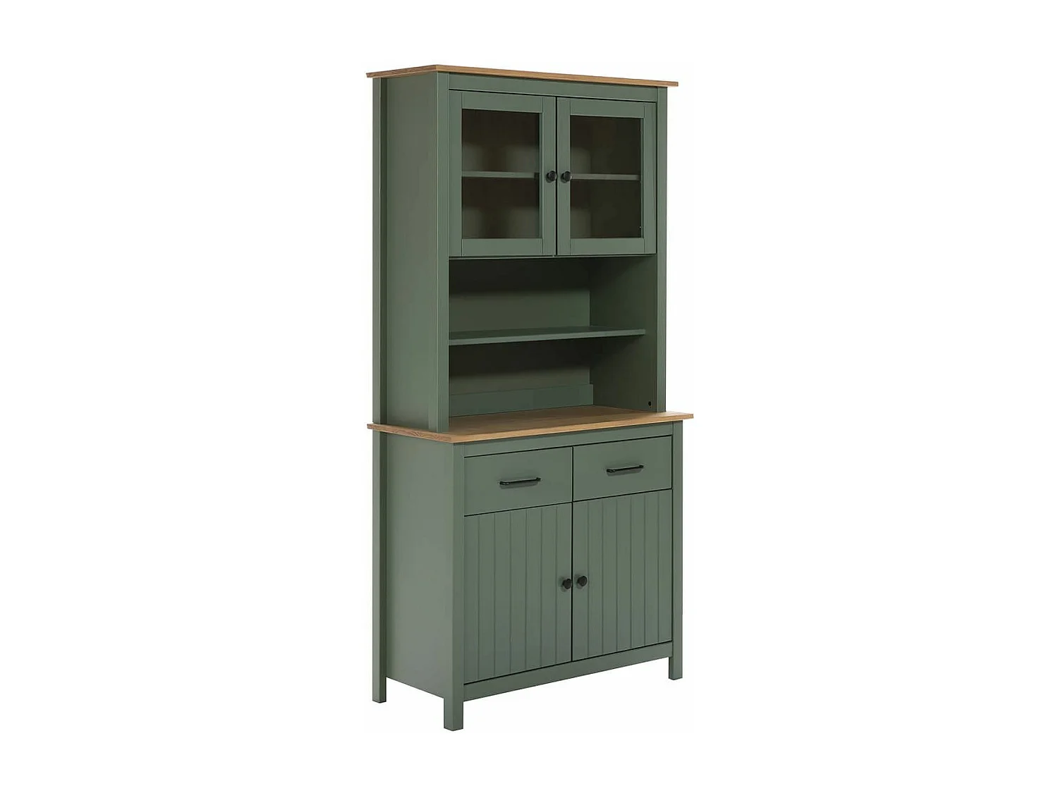 TINA - Buffet Haut 4 Portes 2 Tiroirs Bois Ciré et Vert