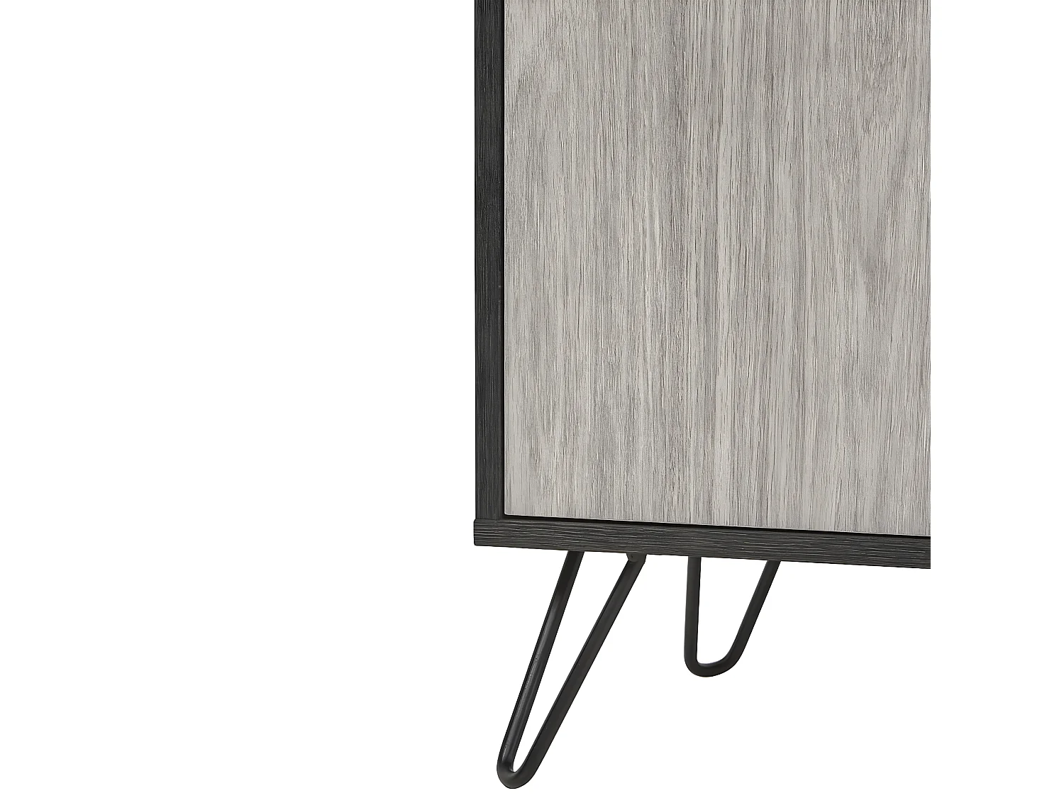 ASCA - Meuble Bar 4 Portes Décir Chêne Gris Cendré et Piètement Métal