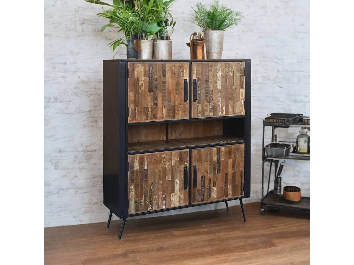 NESSA - Meuble de Rangement 4 Portes Manguier Massif Recyclé