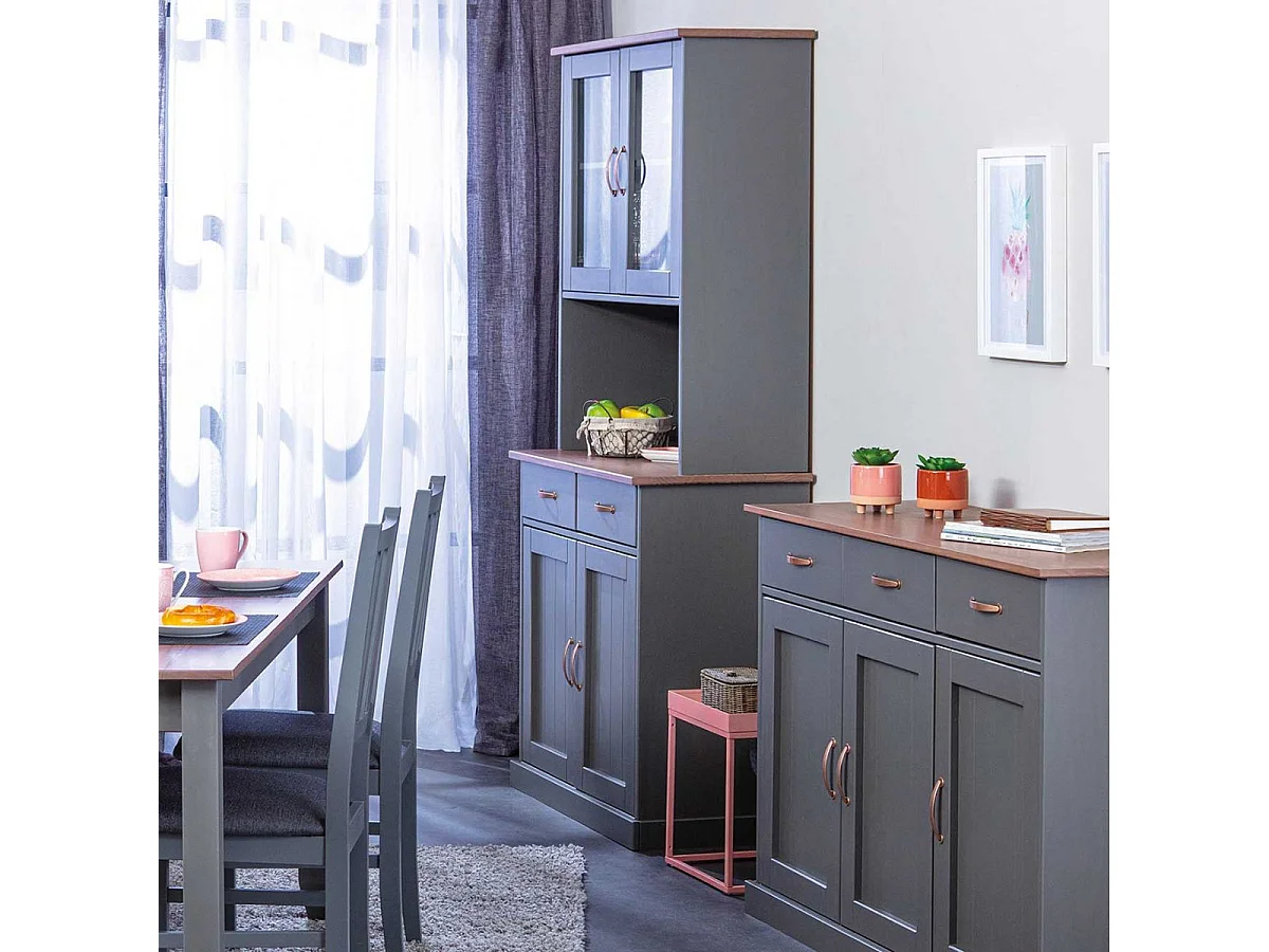 MELINA - Buffet Vaisselier 4 Portes 2 Tiroirs Coloris Gris