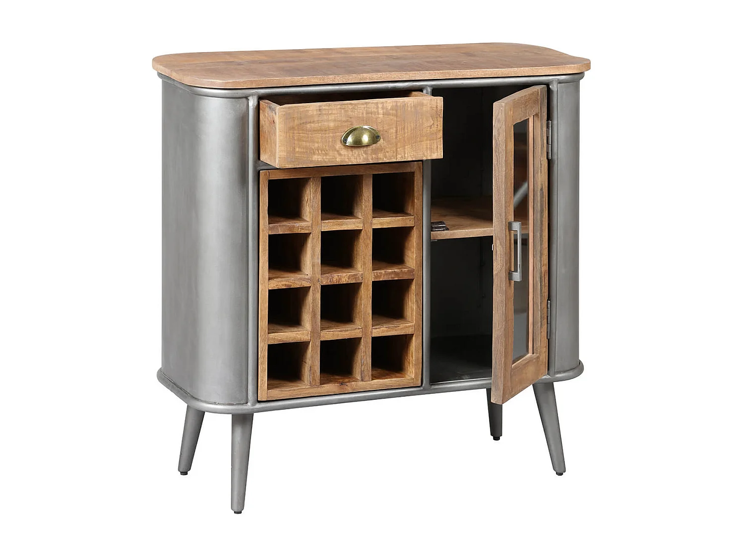 PALISSO - Buffet Multi-Rangements Bois et Acier Patiné