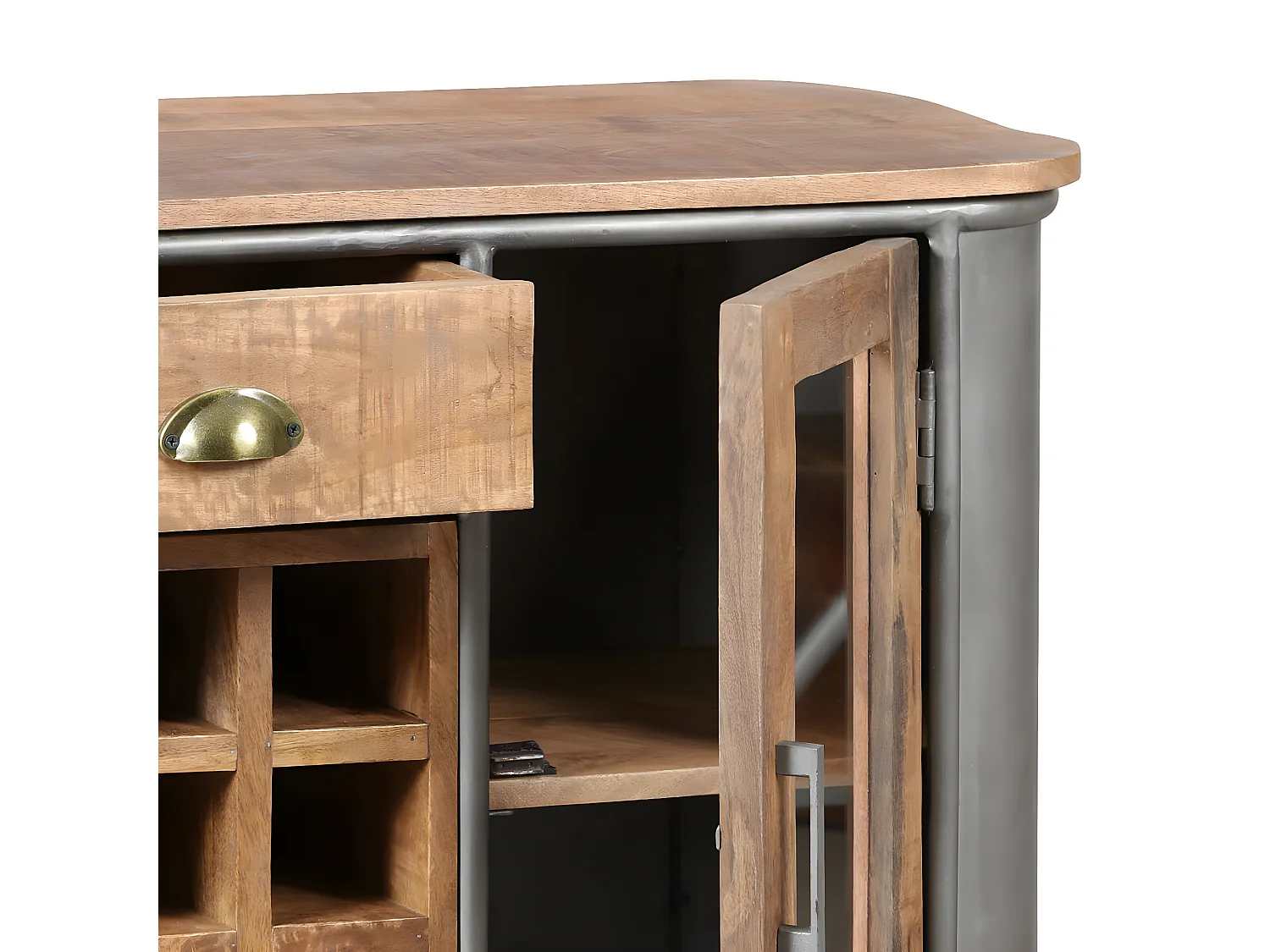 PALISSO - Buffet Multi-Rangements Bois et Acier Patiné