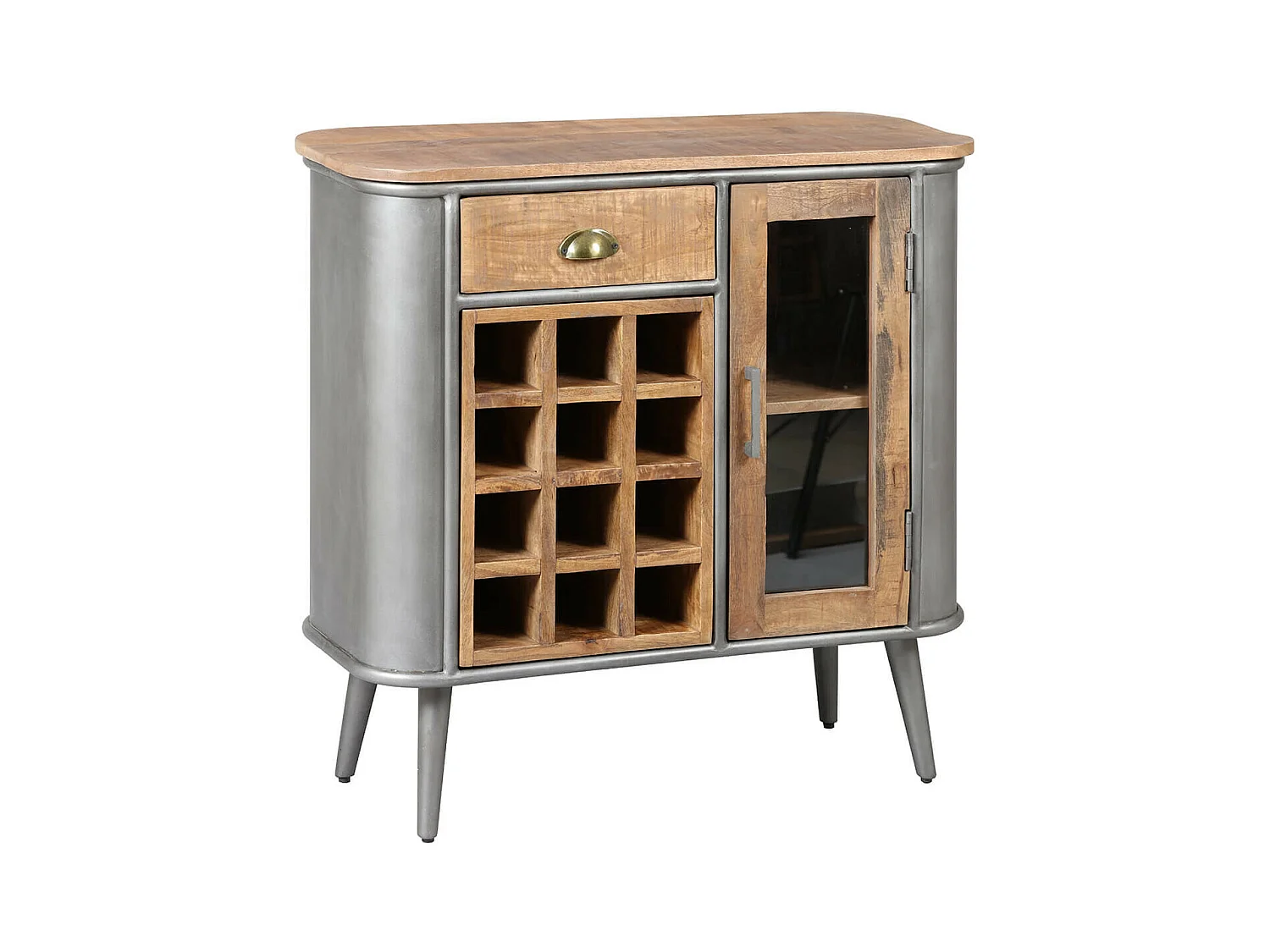 PALISSO - Buffet Multi-Rangements Bois et Acier Patiné