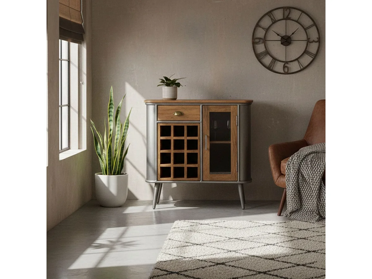 PALISSO - Buffet Multi-Rangements Bois et Acier Patiné