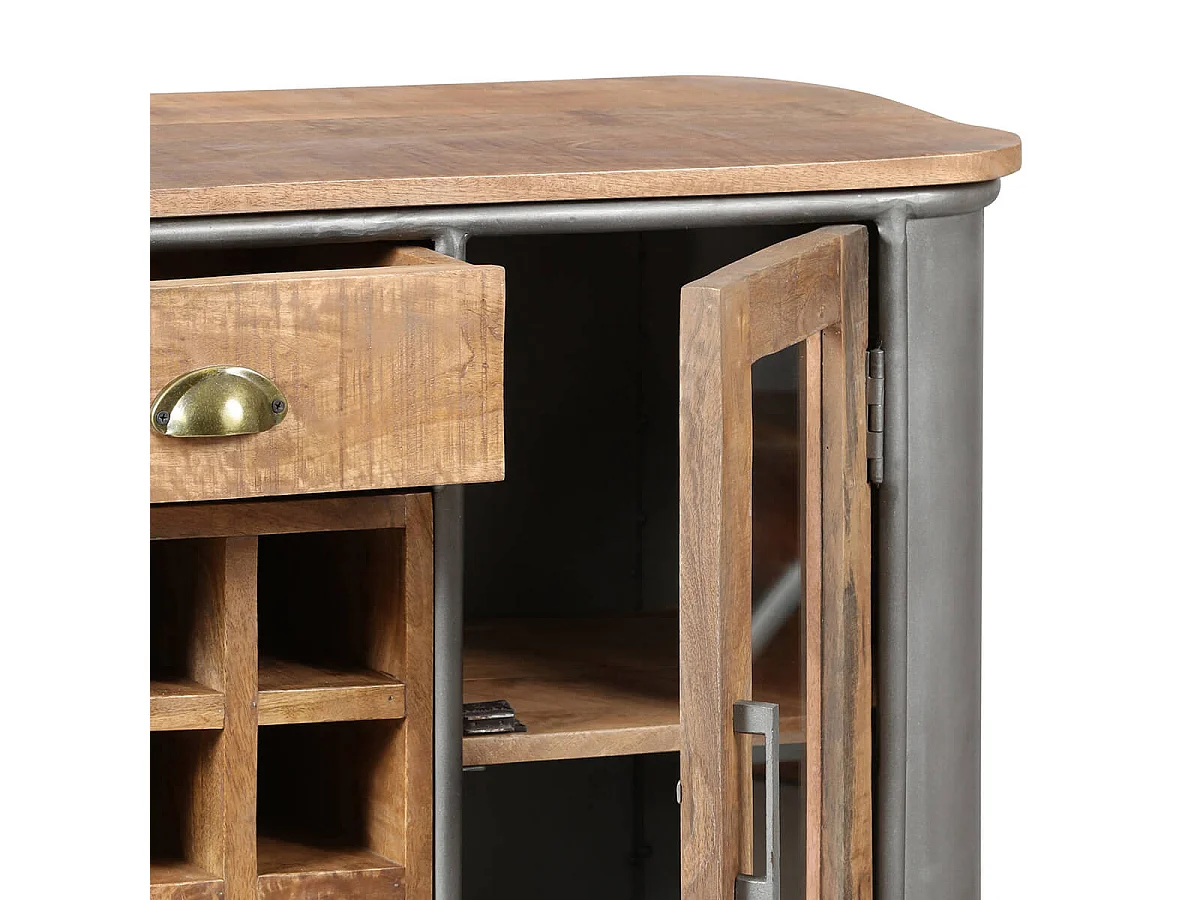 PALISSO - Buffet Multi-Rangements Bois et Acier Patiné