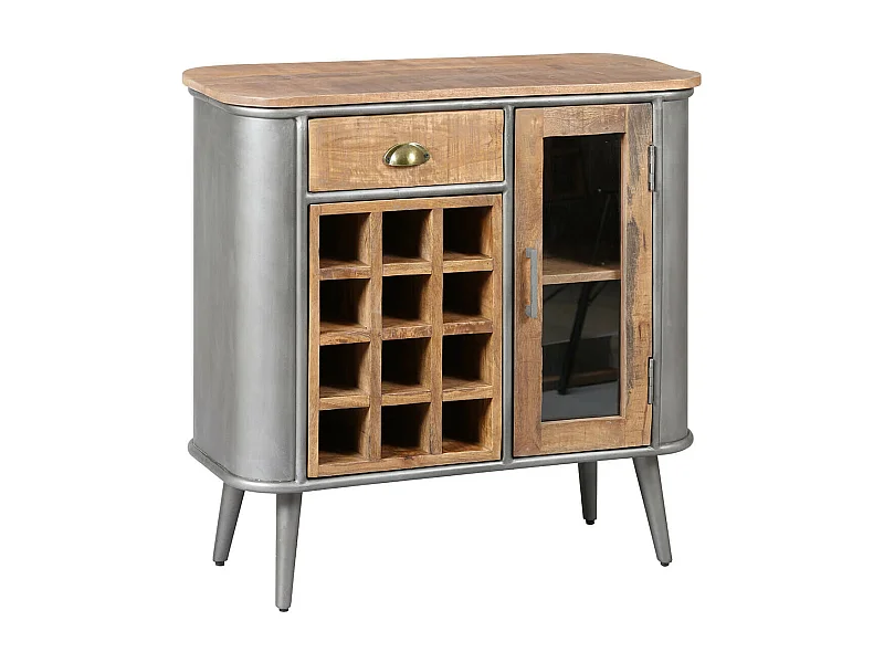 PALISSO - Buffet Multi-Rangements Bois et Acier Patiné