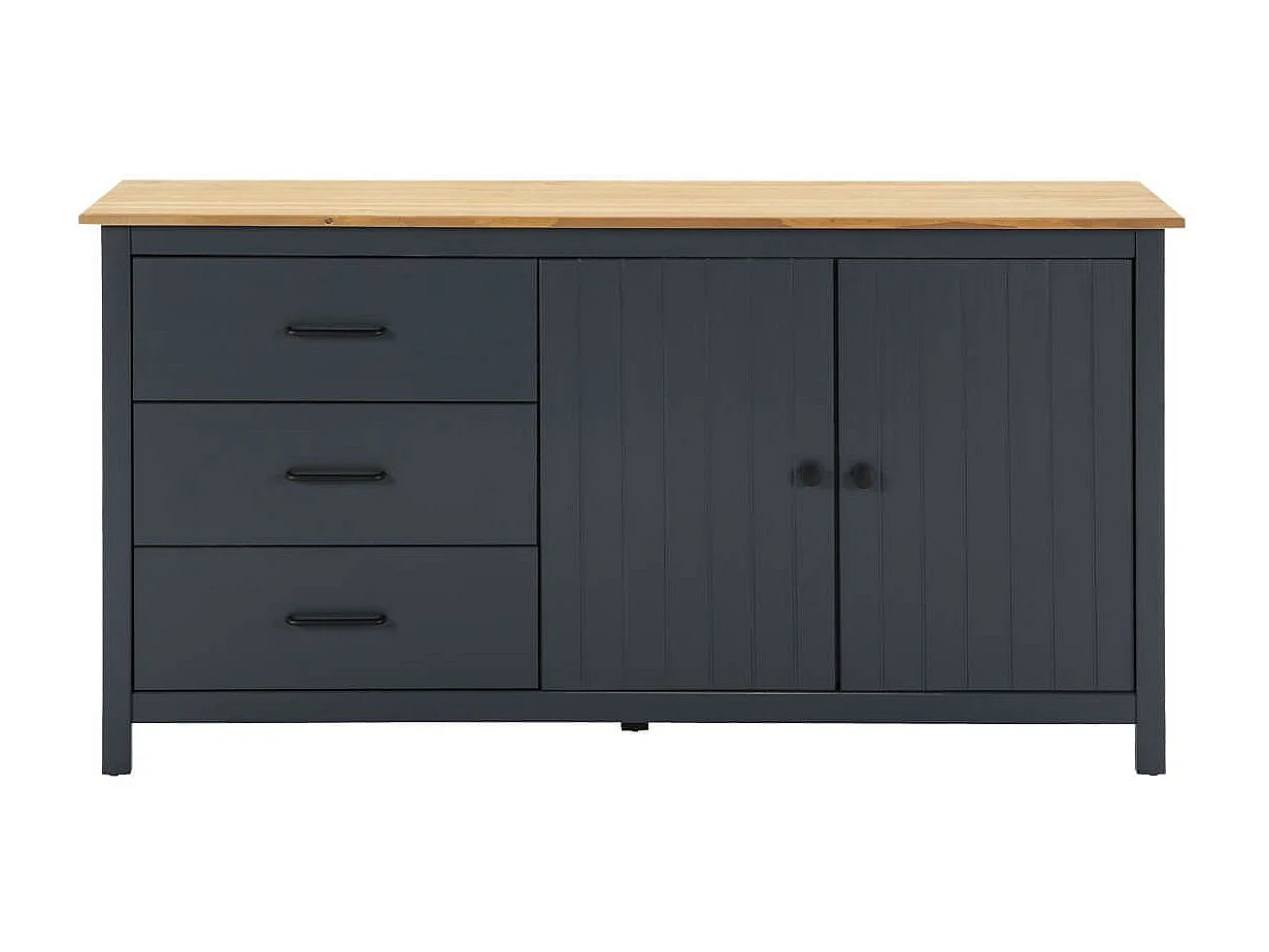 TINA - Buffet Bas 2 Portes 3 Tiroirs Bois Ciré coloris Bleu Pétrole