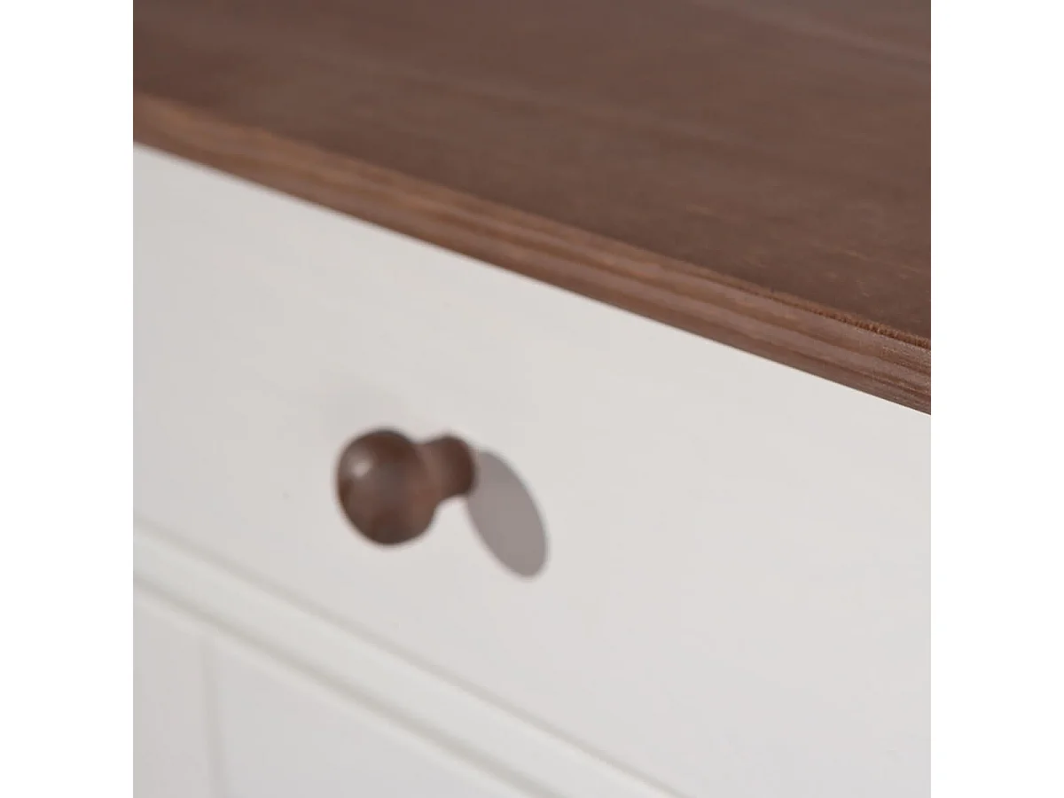 SOCOA - Buffet 2 Portes 2 Tiroirs Bois Massif Vernis Sepia et Blanc