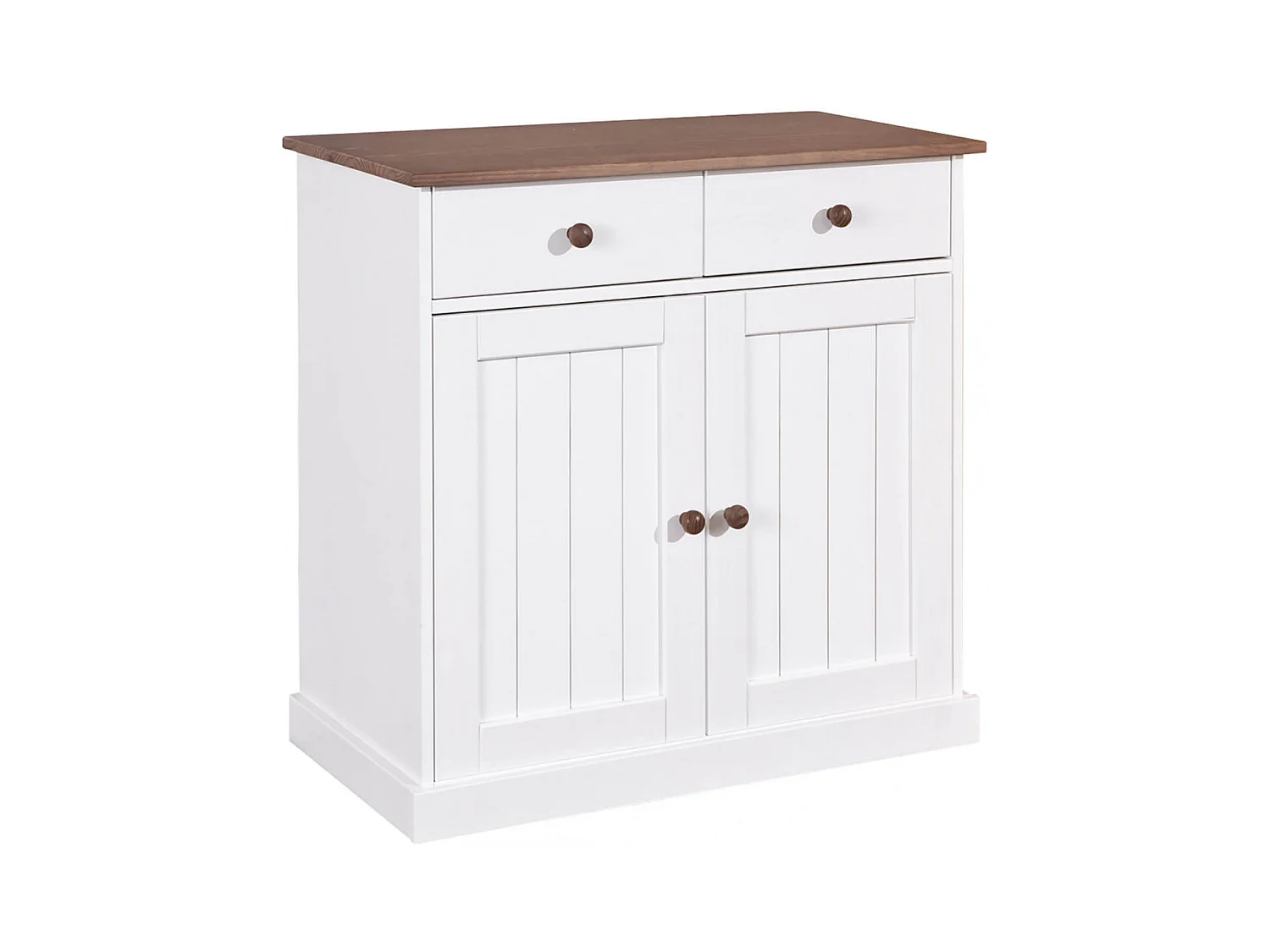 SOCOA - Buffet 2 Portes 2 Tiroirs Bois Massif Vernis Sepia et Blanc