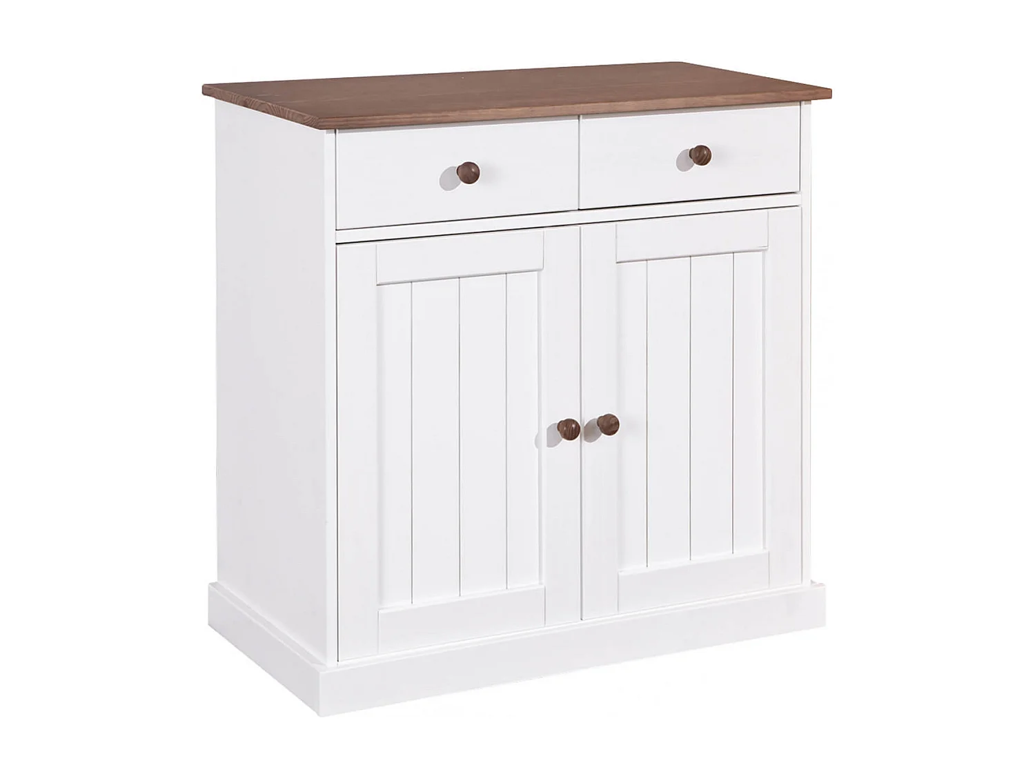 SOCOA - Buffet 2 Portes 2 Tiroirs Bois Massif Vernis Sepia et Blanc