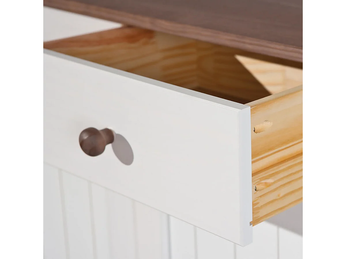 SOCOA - Buffet 2 Portes 2 Tiroirs Bois Massif Vernis Sepia et Blanc