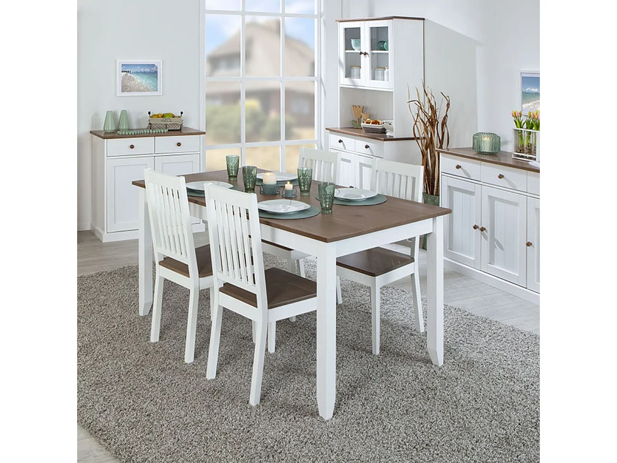 SOCOA - Buffet 2 Portes 2 Tiroirs Bois Massif Vernis Sepia et Blanc