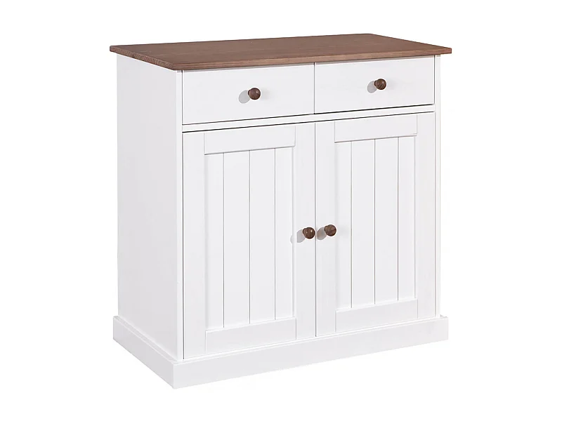 SOCOA - Buffet 2 Portes 2 Tiroirs Bois Massif Vernis Sepia et Blanc