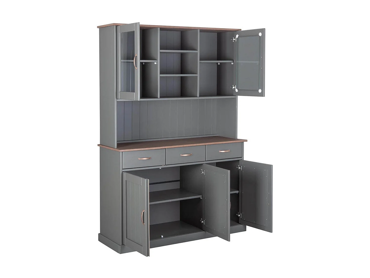 MELINA - Buffet Vaisselier 5 Portes 3 Tiroirs Coloris Gris