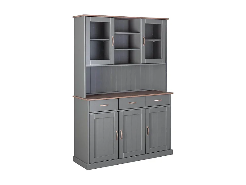 MELINA - Buffet Vaisselier 5 Portes 3 Tiroirs Coloris Gris
