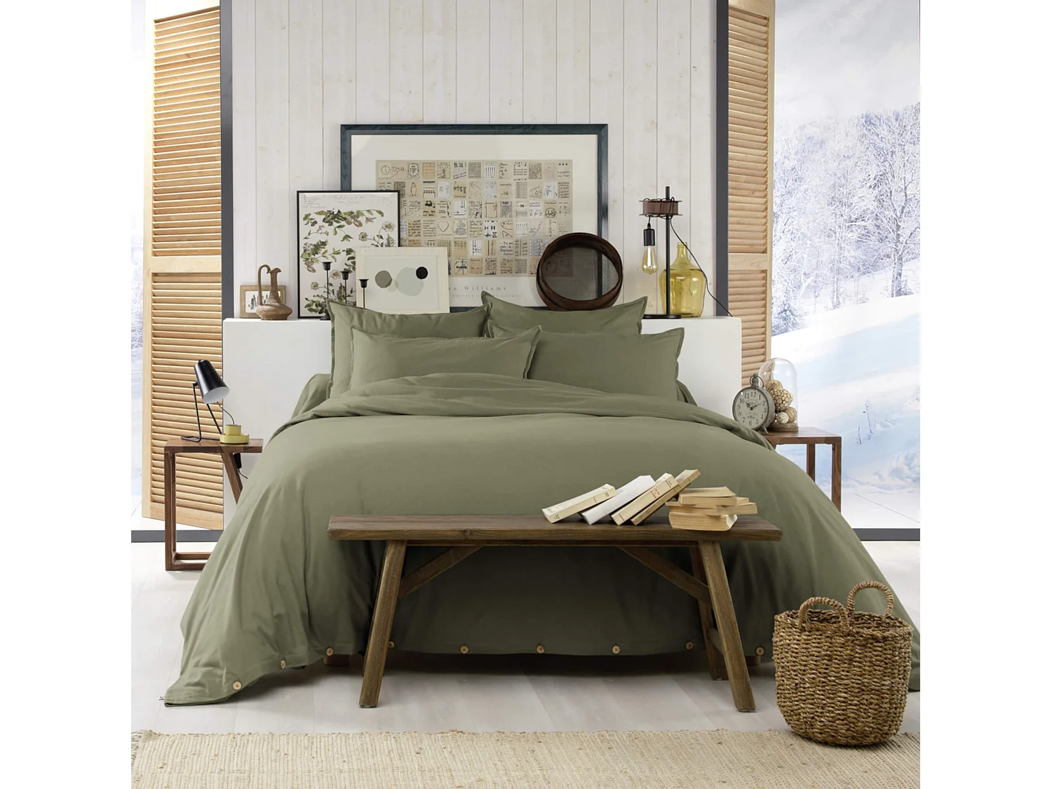 Parure de lit flanelle kaki 260x240