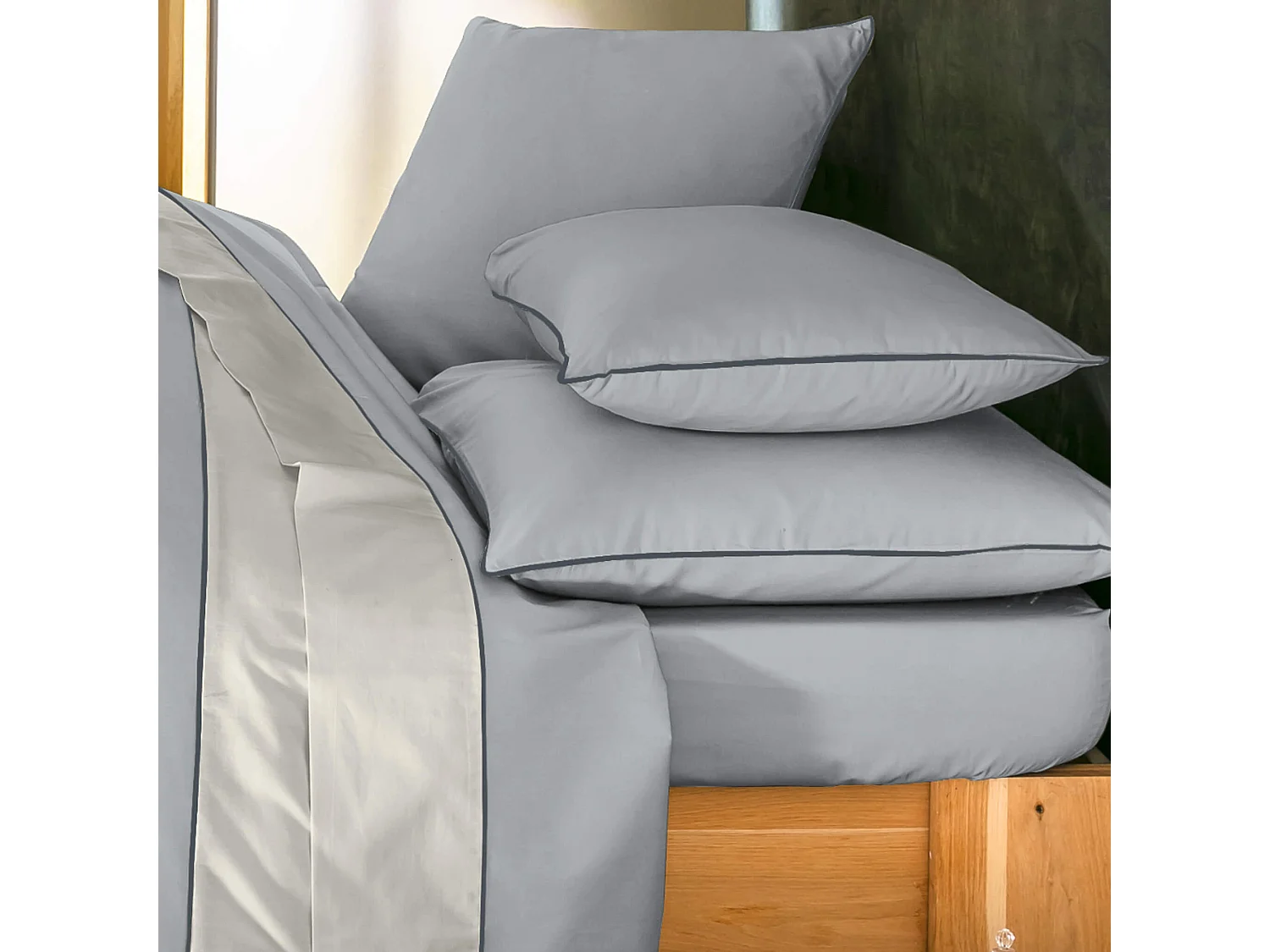 Parure de lit percale Sydney cendre 260x240 cm