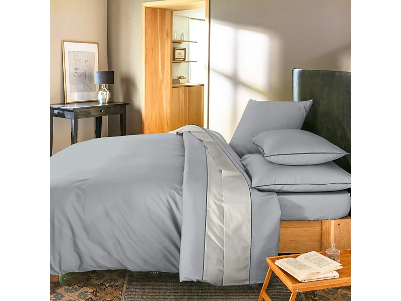 Parure de lit percale Sydney cendre 260x240 cm
