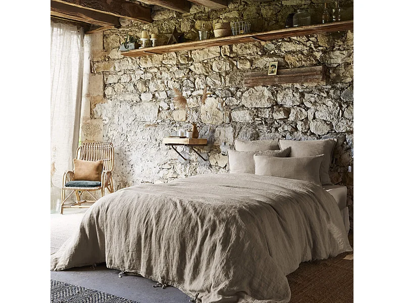 Parure de lit lin lavé beige 240x220