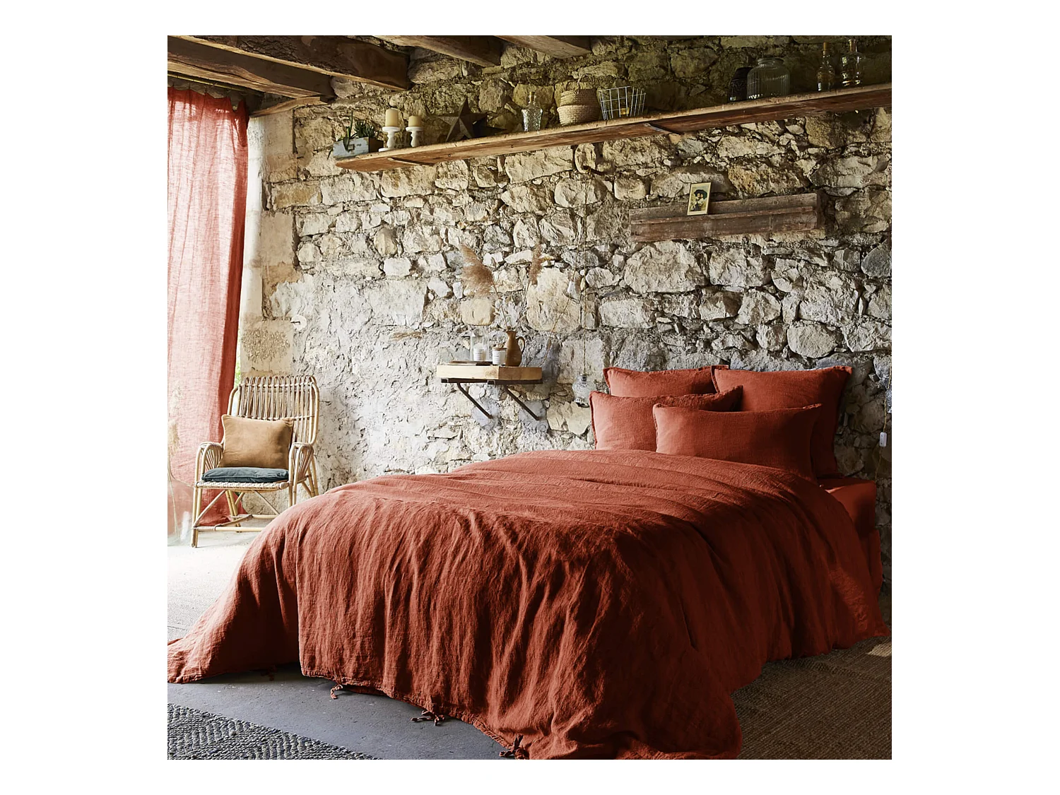 Parure de lit lin lavé orange 240x220